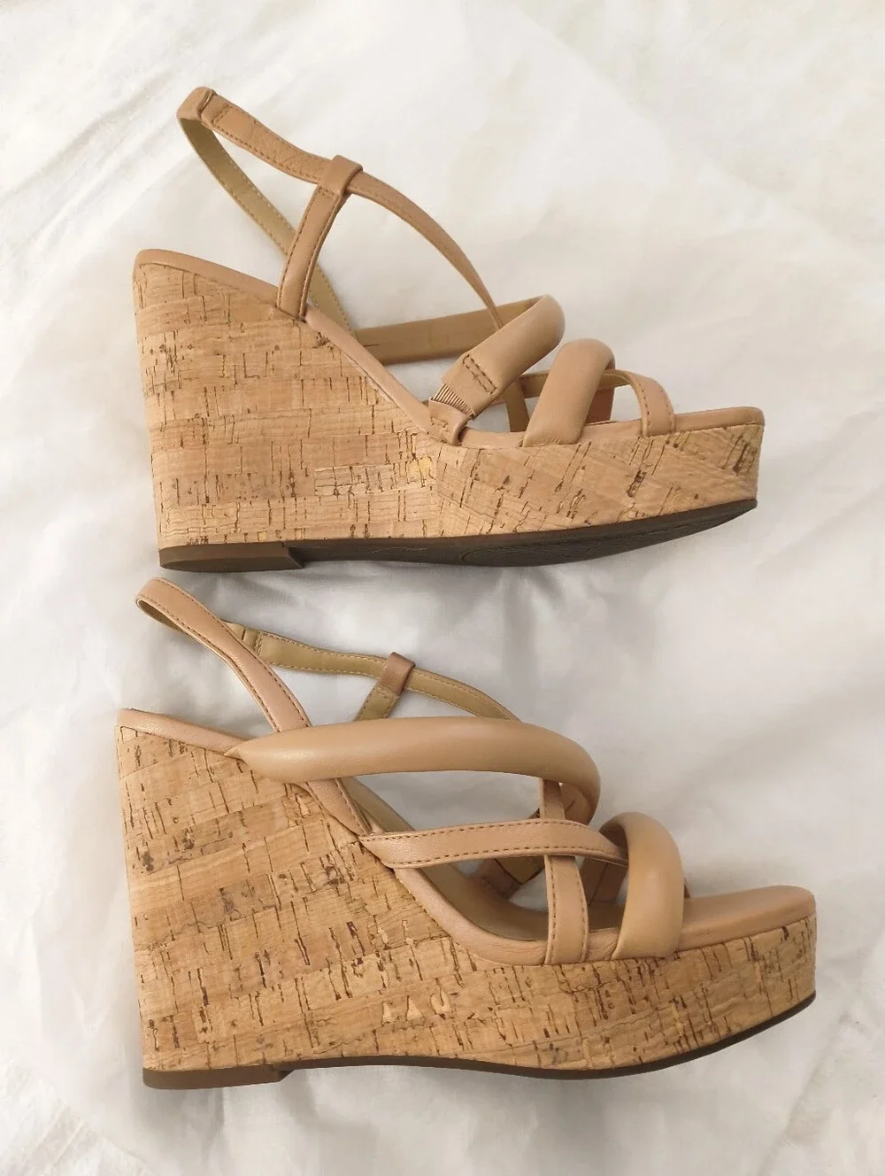 Jessica Simpson Nude Tan Cork Wedge Slingback Sandals